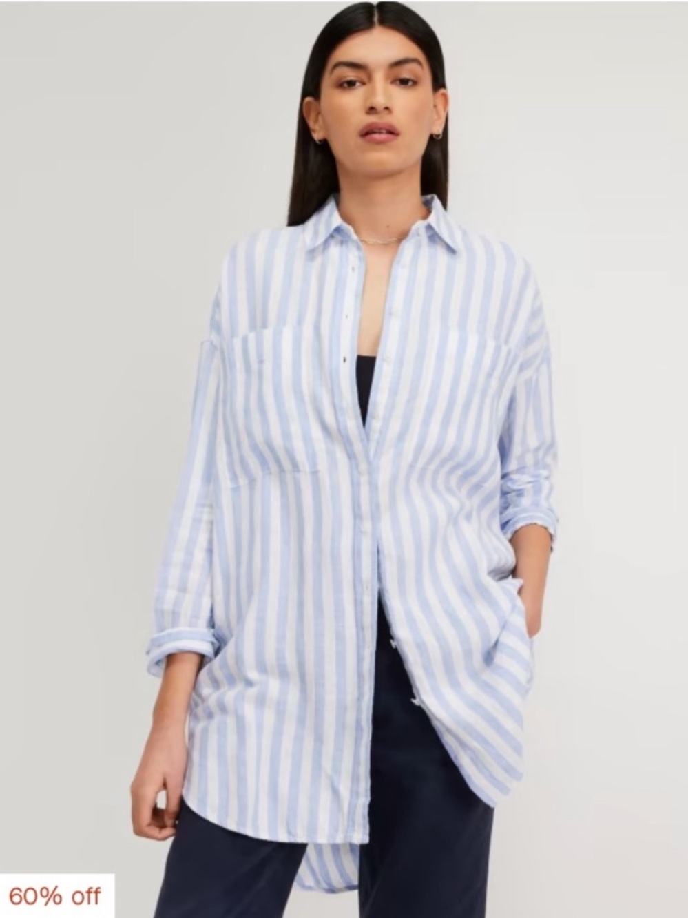 Everlane Blue & White Striped Linen Oversized Button-Up
